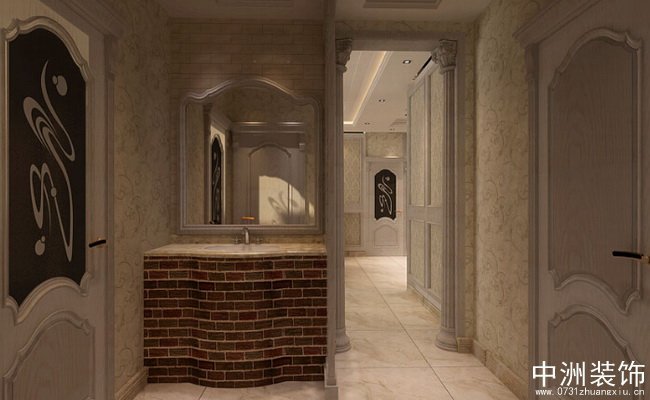 中式风格装修浴室门口实景图